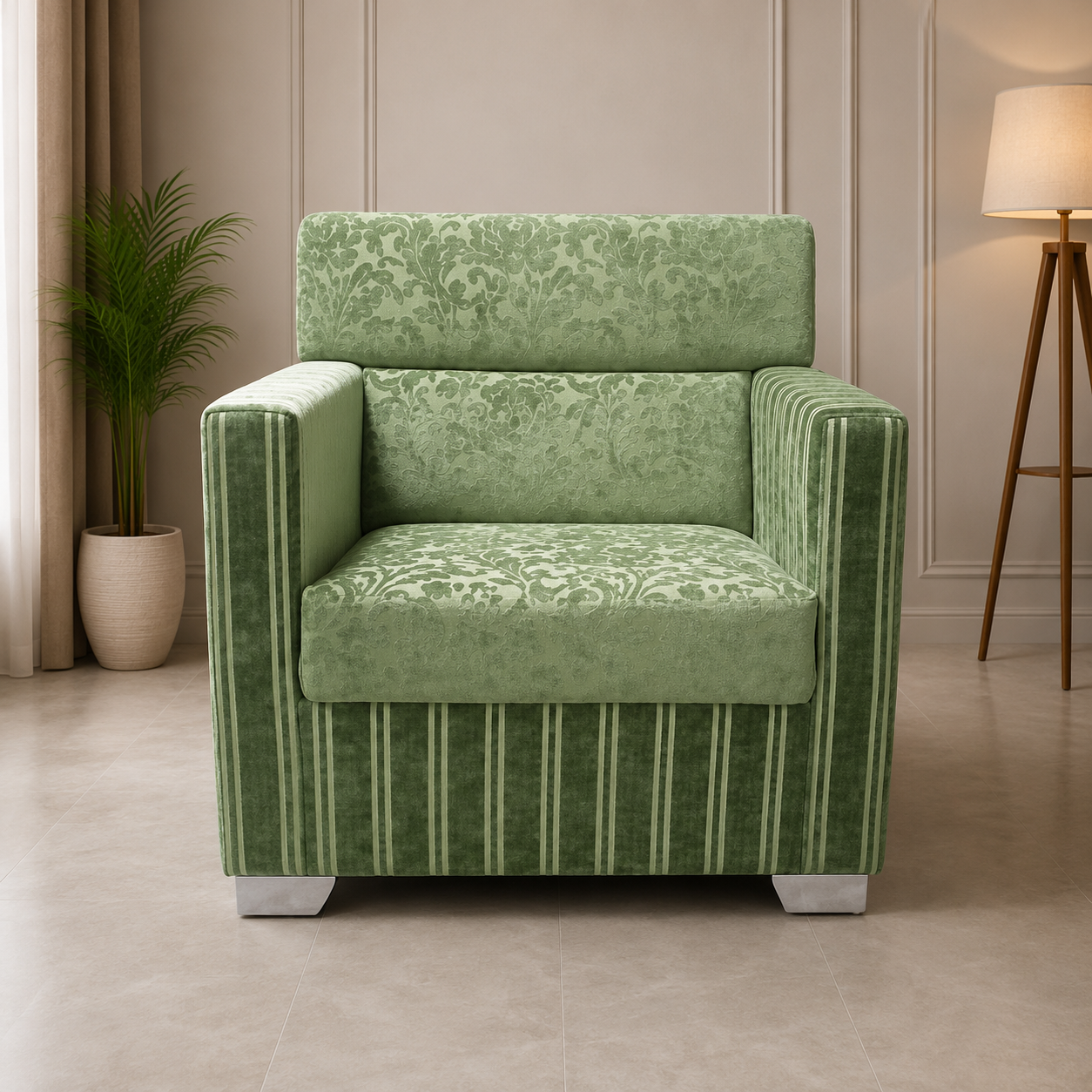 Elegant Green Patterned Accent Armchair