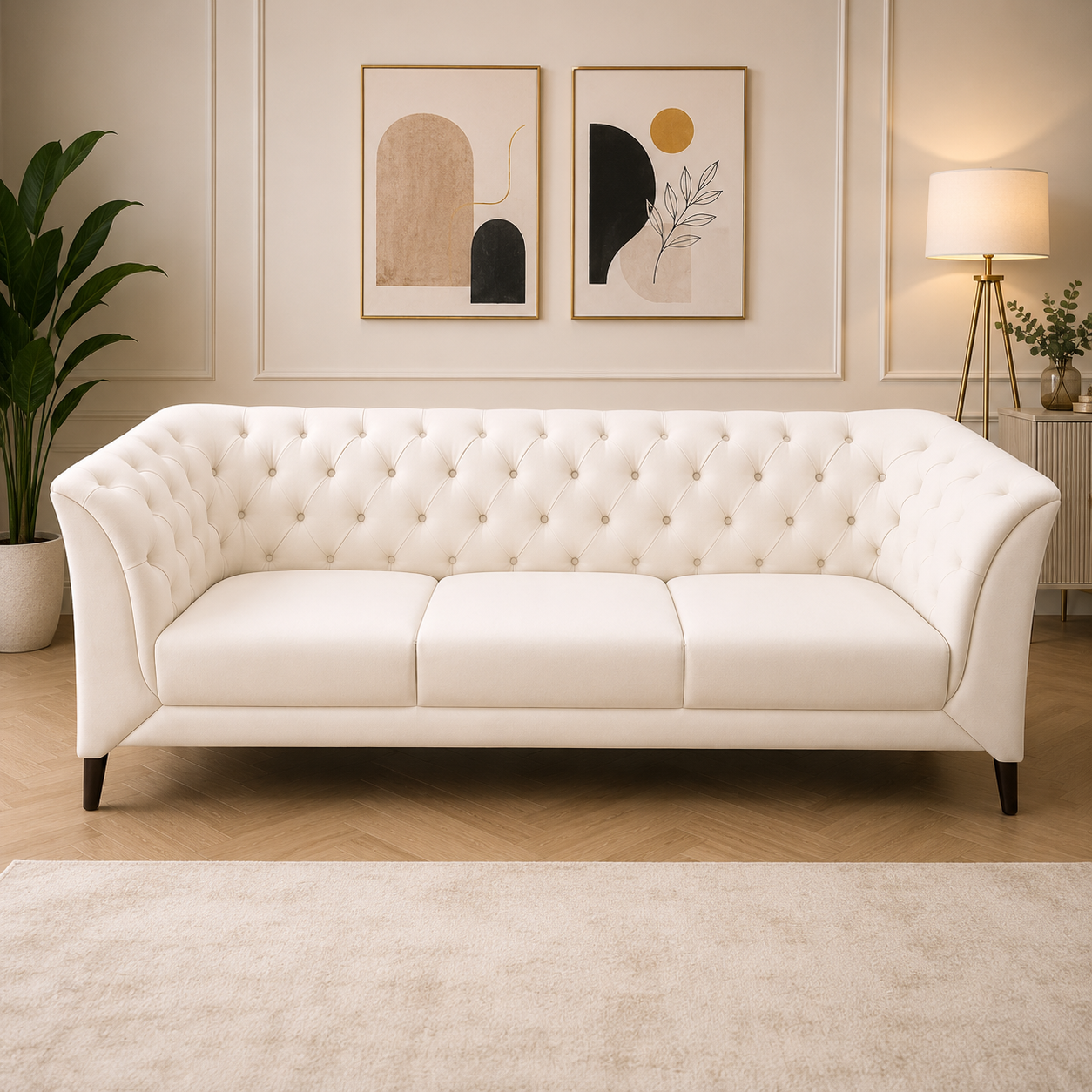 Luxury White Tufted Chesterfield Sofa