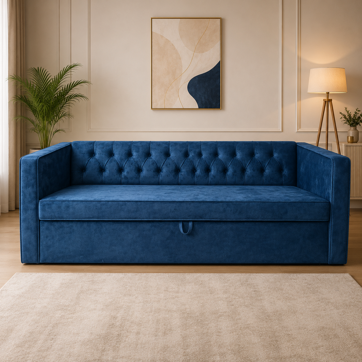 Luxury Blue Velvet Sofa with Storage
