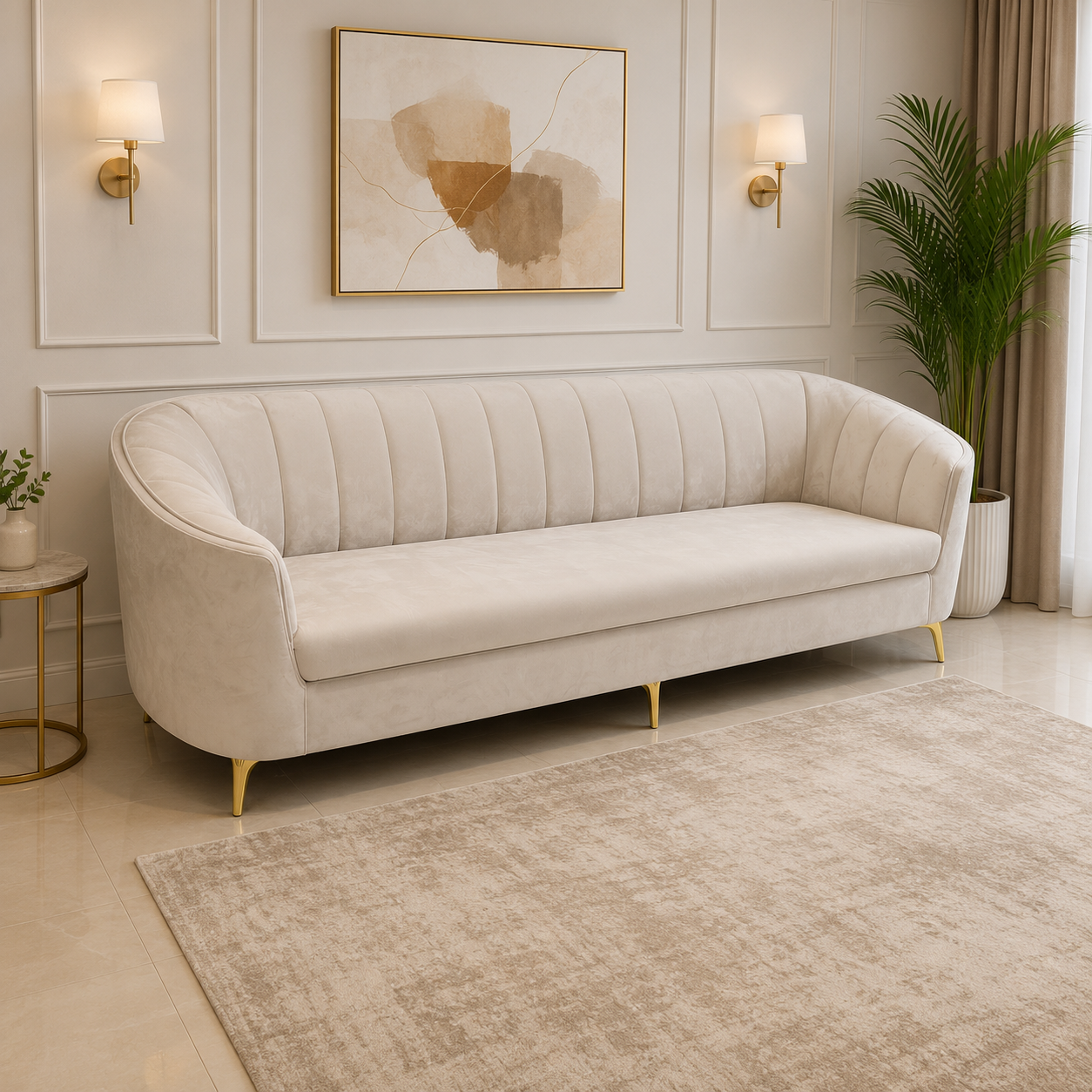 Ivory Elegance Curved Velvet Sofa