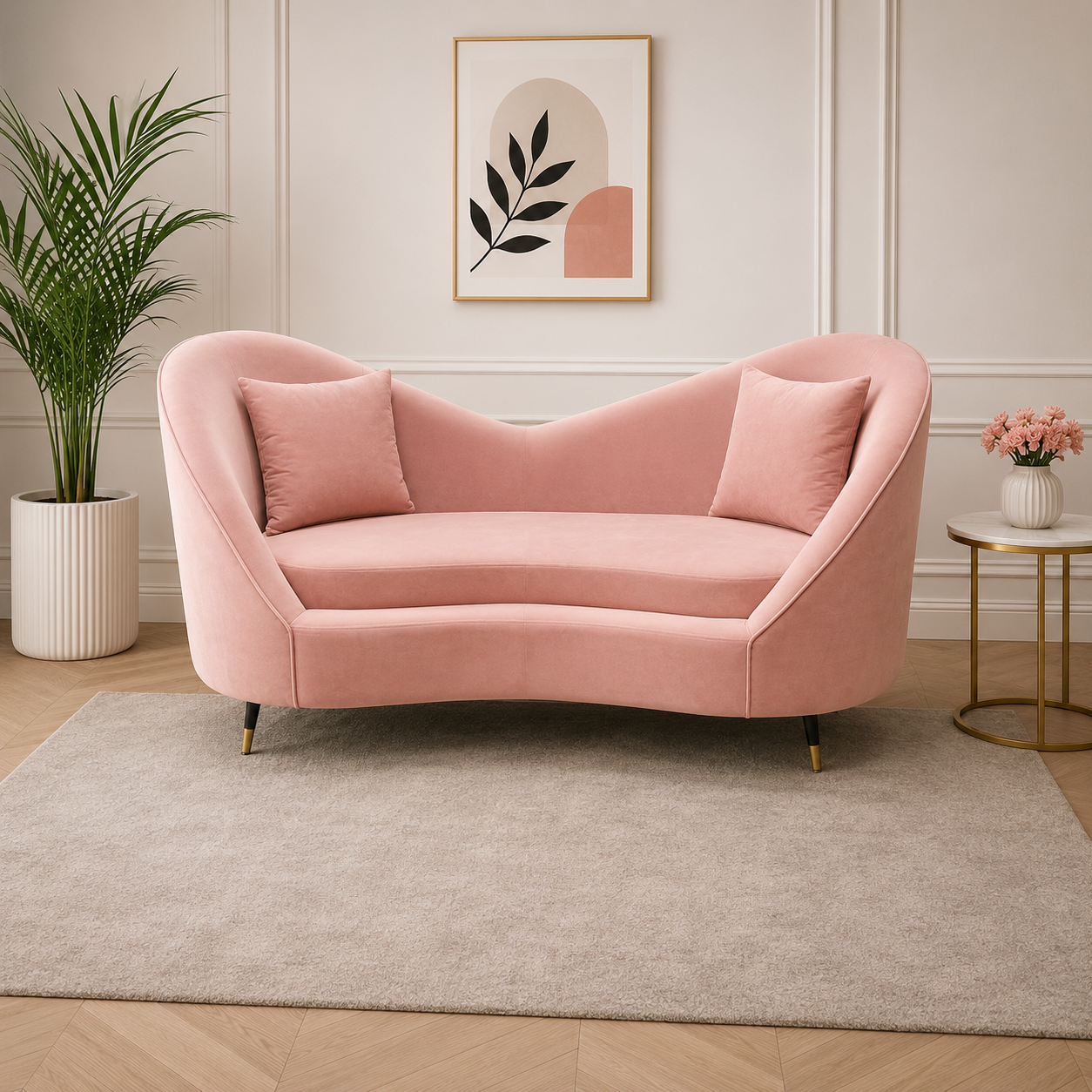 Blush Elegance Curved Loveseat