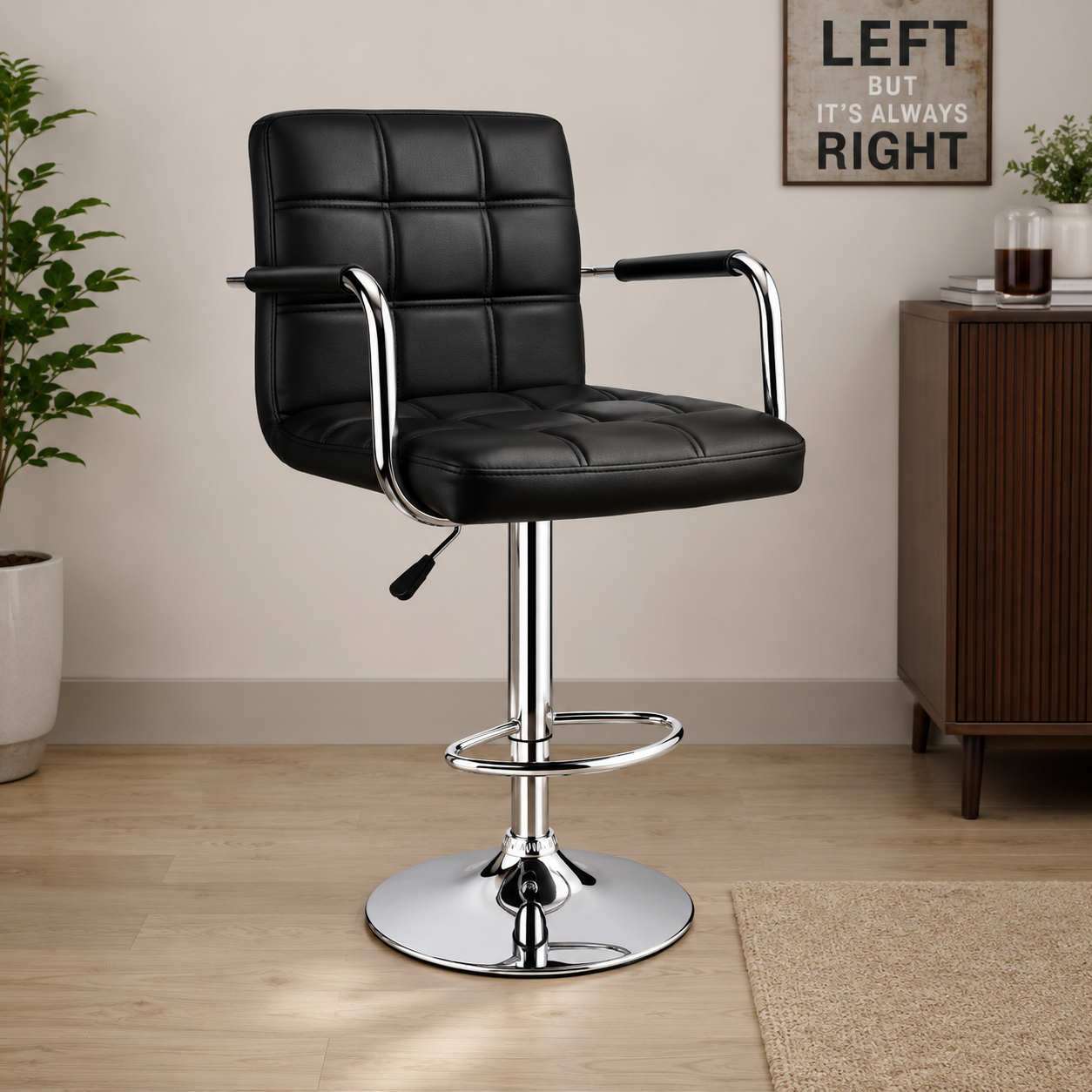 Modern Adjustable Upholstered Bar Chair with Chrome Base