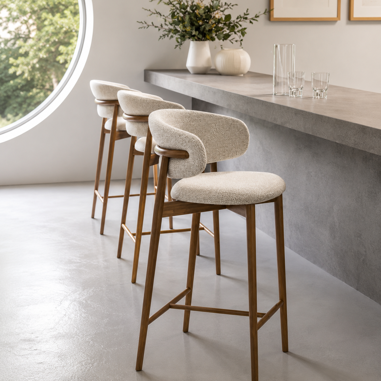 Modern Upholstered Wooden Bar Chair