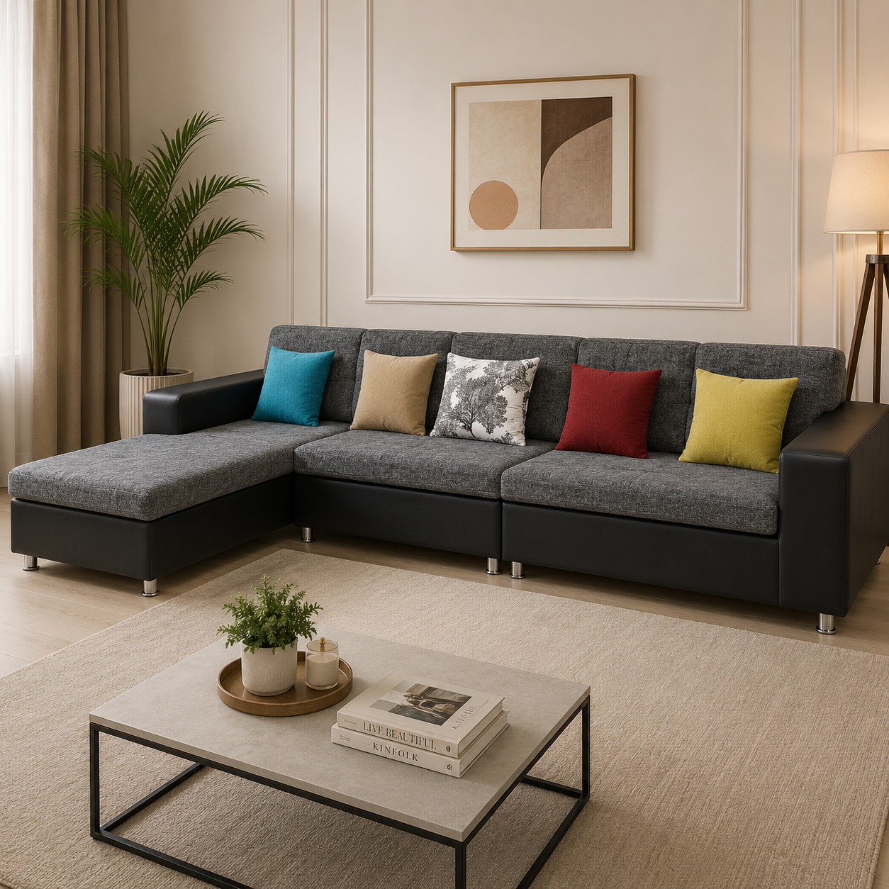 Modern L-Shape Fabric Sectional Sofa