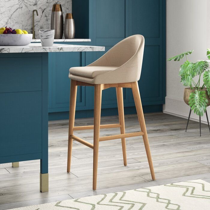 Modern Upholstered Wooden Bar Chair with Curved Backrest